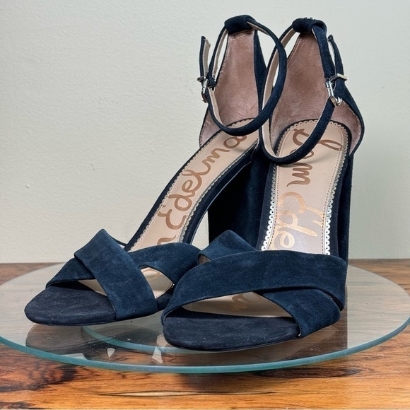 NEW Sam Edelman Yancy Ankle Strap Suede Heel Sandals - black - Picture 5 of 16
